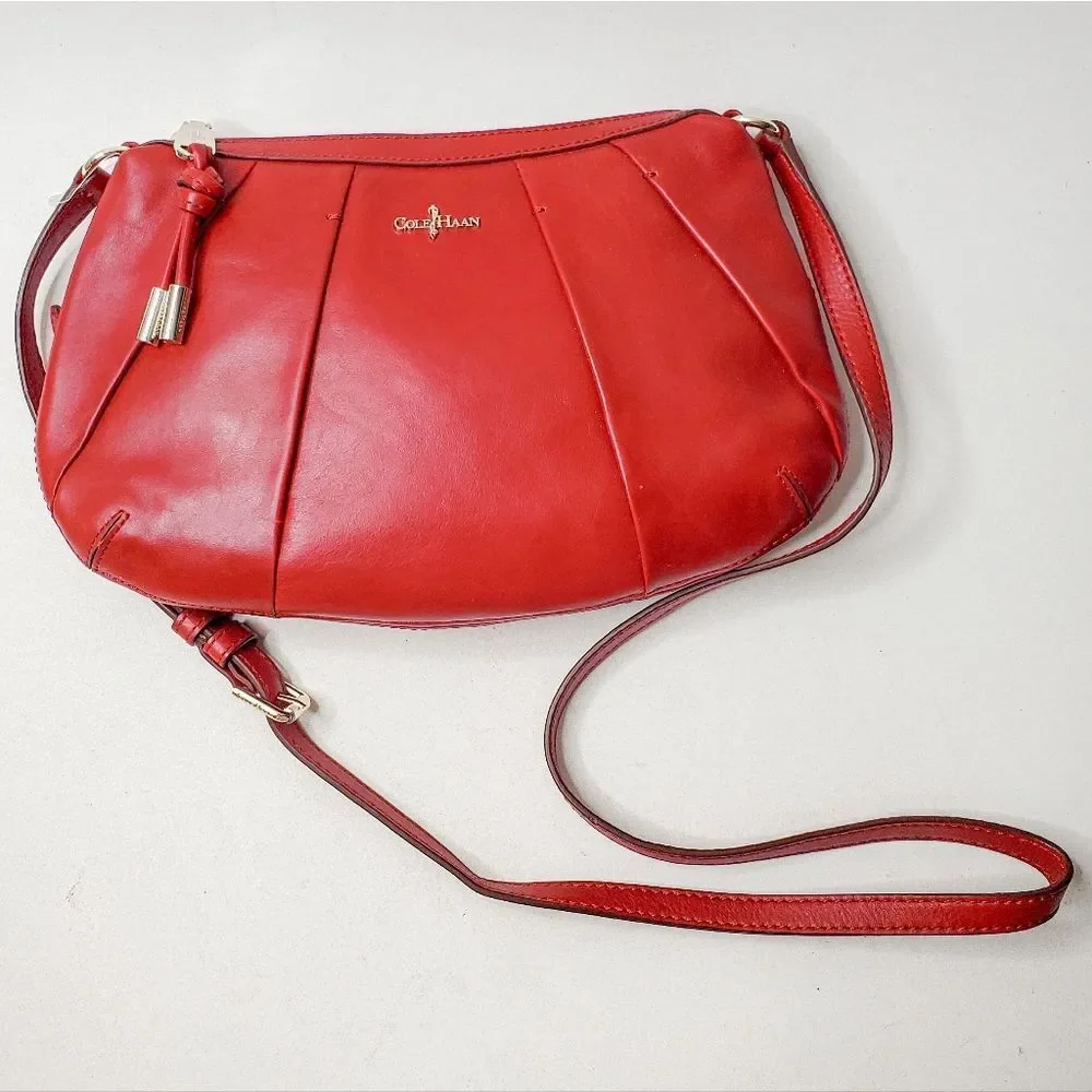 Cole Haan Adele Ruby Holiday Red Leather Small Pouch Pouchette Shoulder Bag